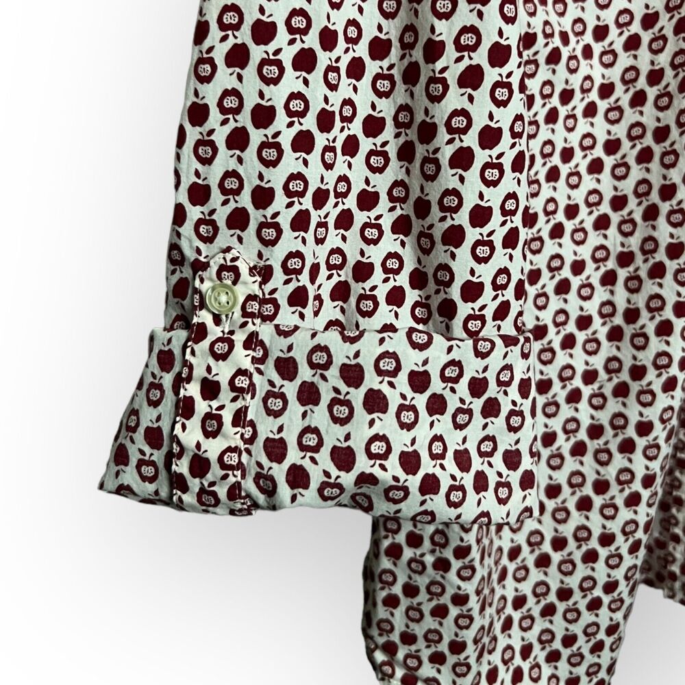 Talbots Red & White Apple Pattern Button Up Shirt with Convertible Sleeves Sz 12 - Picture 9 of 15